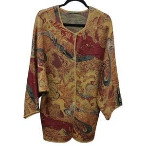 Peruvian Connection Womens Art To Wear Tapestry Knit Cardigan Large Boho Hippie